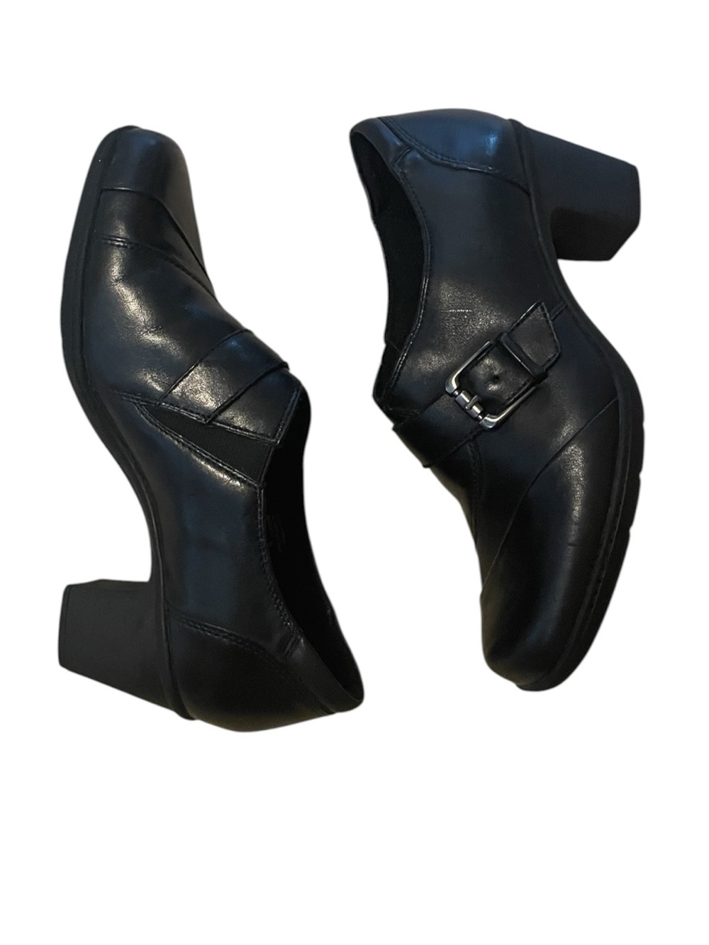 H7- Black Leather Upper size 9 Black Heel Dress Shoes for Women